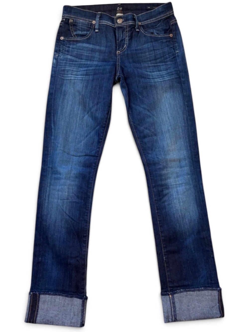 Citizens of Humanity 24 Mid Rise Dark Wash Cropped Straight Leg Stretch Denim